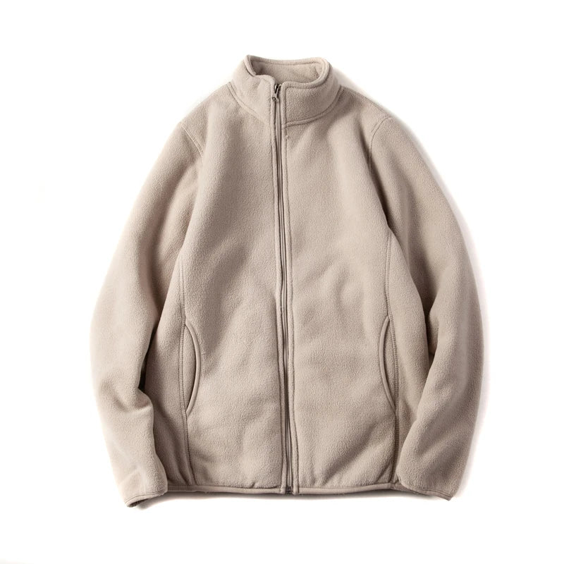 Threebooy American Warm Fleece Sweatshirt Imitation Lamb Velvet Coat Korean Autumn Winter Men's Thickened Simple Zipper Up Lapel Jacket