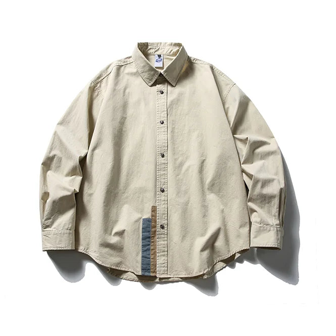 Threebooy  Japanese Style Solid Retro Loose Casual Long Sleeve Shirt Men Spring Autumn New Season Color Block Collar Jacket Trend