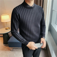 Threebooy Top Grade Fake Two New Fashion Designer Brand Collared Knit Pullover Sweater Trendy Casual Black Collaree Autum Jumper Men 4XL