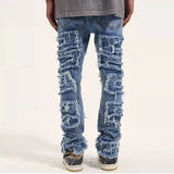 Threebooy Retro Hole Ripped Distressed Jeans for Men Straight Washed Harajuku Hip Hop Loose Denim Trousers Vibe Style Casual Jean Pants