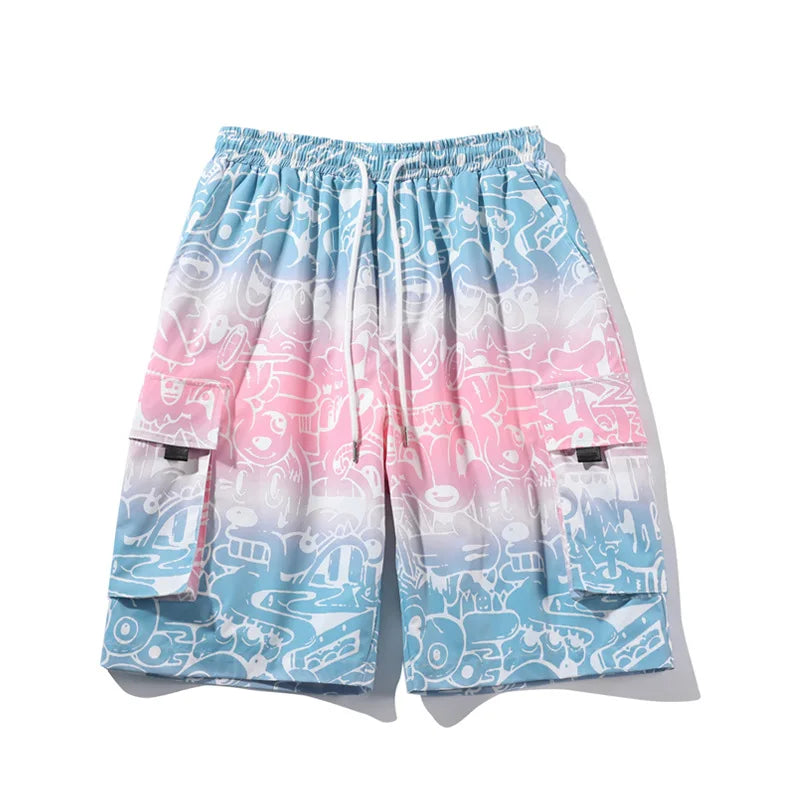 Threebooy Summer Fashion Trend Men'S Shorts Versatile Tie-Dyeing Color-Blocking Casual Shorts Ice Sports Pants