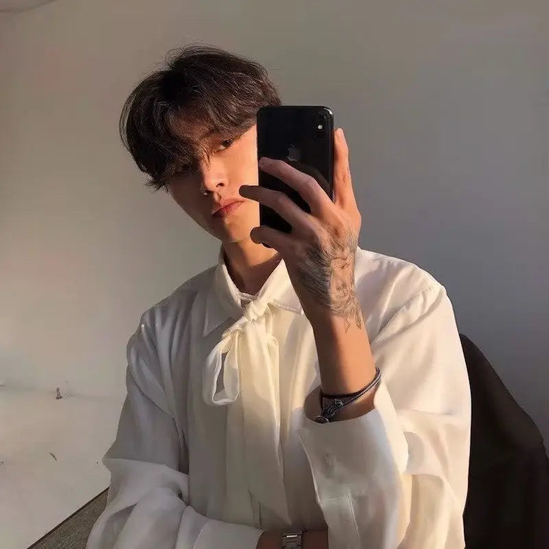 Threebooy Japanese Fashion High-end White Shirts Men Women Korean Version 2025 New Trendy Design Solid Color Handsome Long-sleeved Tops