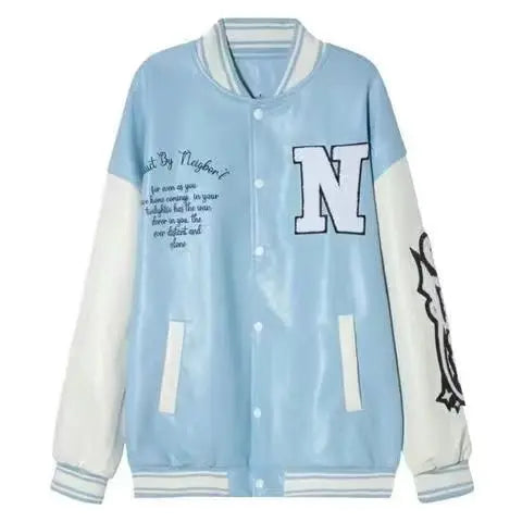Threebooy American High Street Hiphop Embroidered Baseball Uniform Men Women Spring Autumn Vintage Retro Trend PU Leather Jacket Chic