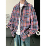 Threebooy Autumn Long Sleeved Shirt Men Oversized Fashion Retro Casual Shirt Men Streetwear Korean Loose Plaid Shirt Mens Vintage Shirts