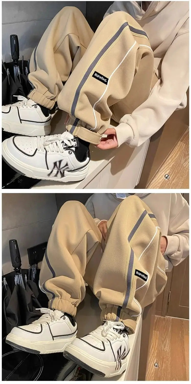 Threebooy Hong Kong Style Street Pants Spring and Autumn Style Personalized Spliced Trousers Youth Trendy College Style Versatile Trousers