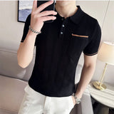 Threebooy  Men's Summer Striped Ice Silk Knitting POLO Shirts/Male Slim Fit High Quality Casual POLO Shirt Plus Size S-3XL