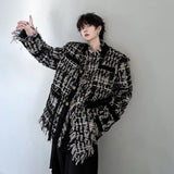 Threebooy Men's Clothing 2024 Autumn Winter Round Collar Weave Tweed Loose Coat Korean Strretwear Single Breasted Jackets For Male