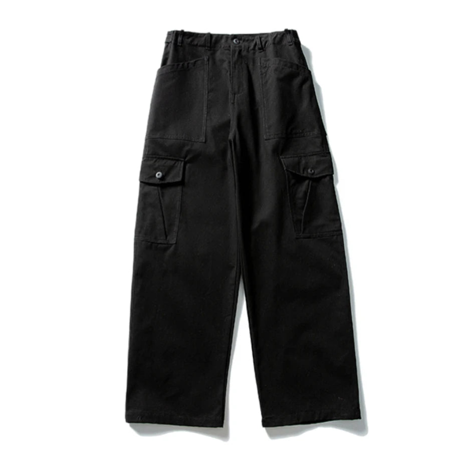 Threebooy Mens Pockets Cargo Pants Cotton Casual Trousers Men Streetwear Wide Leg Vintage Japan Style Cityboy Baggy Logging Pants Male