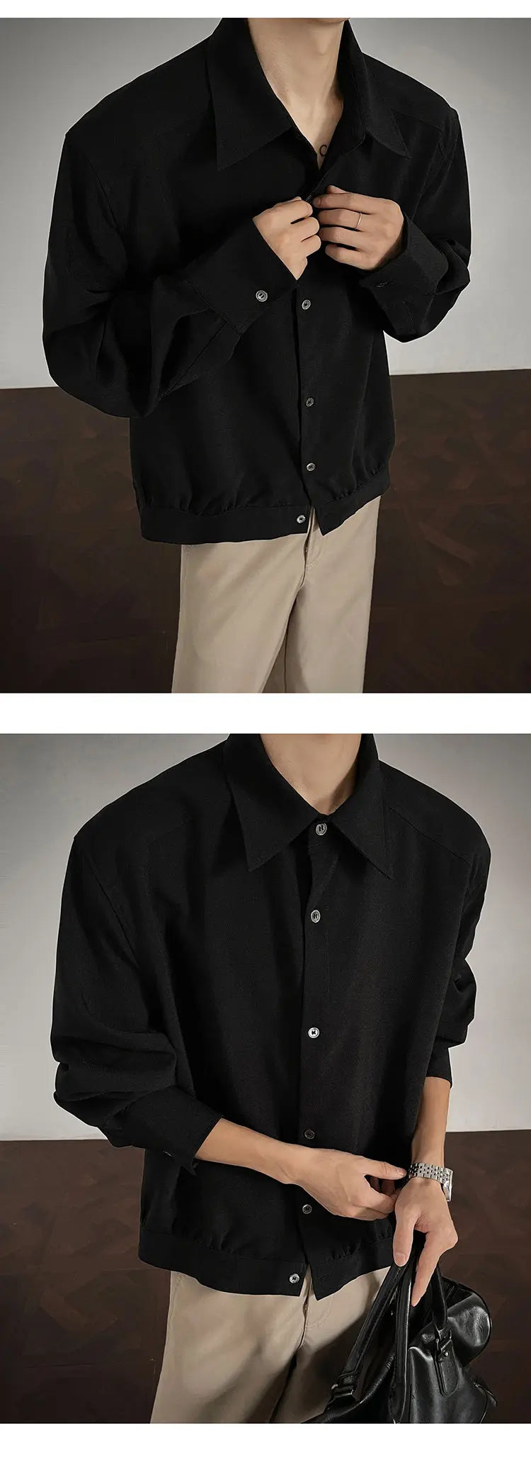 Threebooy Shirt men Korean Style Loose Fit Square Neck Plain Color Long Sleeve Shirt Man Autumn New Trendy Youth Dance Shirts Oversized