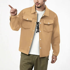 Threebooy  Autumn Winter European American Casual Men's Lapel Single-breasted Solid Double Pocket Slim Jacket