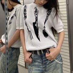 Threebooy  Men's Y2k Graphic Short-Sleeved T-Shirt American Retro Fashion Trend High Street Hip-Hop Loose Casual Niche New Men's Tops