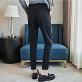 Threebooy Men Have High Spring Elasticity Business Trousers/Male Slim Fit Solid Color Dress Suit Pants Casual Pants 38