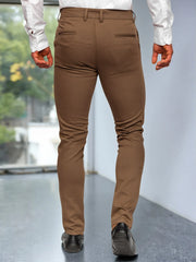 Threebooy  Men's Tapered Cropped Dress Pants Polyester Slim Fit Business Casual Solid Ankle‑Length Trousers Brown Army Green Royal Blue
