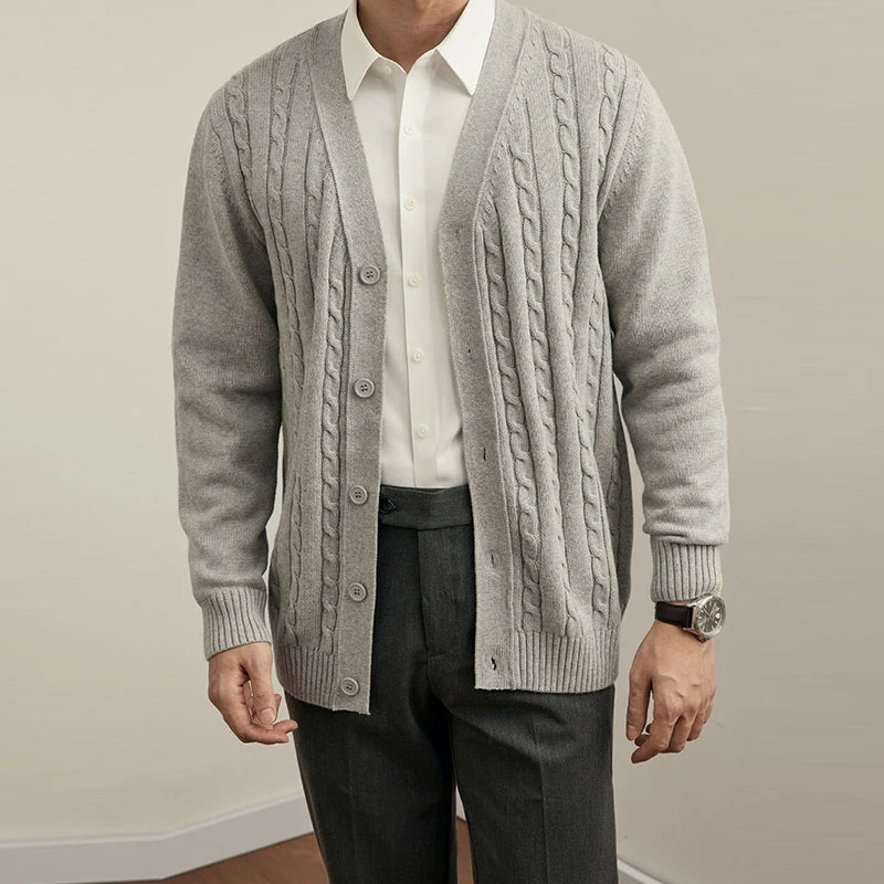 Threebooy New Men Luxury Knitted Cardigan Jacket Fashion V Neck Button Sweater Long Sleeve Streetwear Leisure Premium Coat Autumn Knitwear