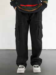 Threebooy  Men's Drawstring Trendy Flap Pockets Cargo Pants