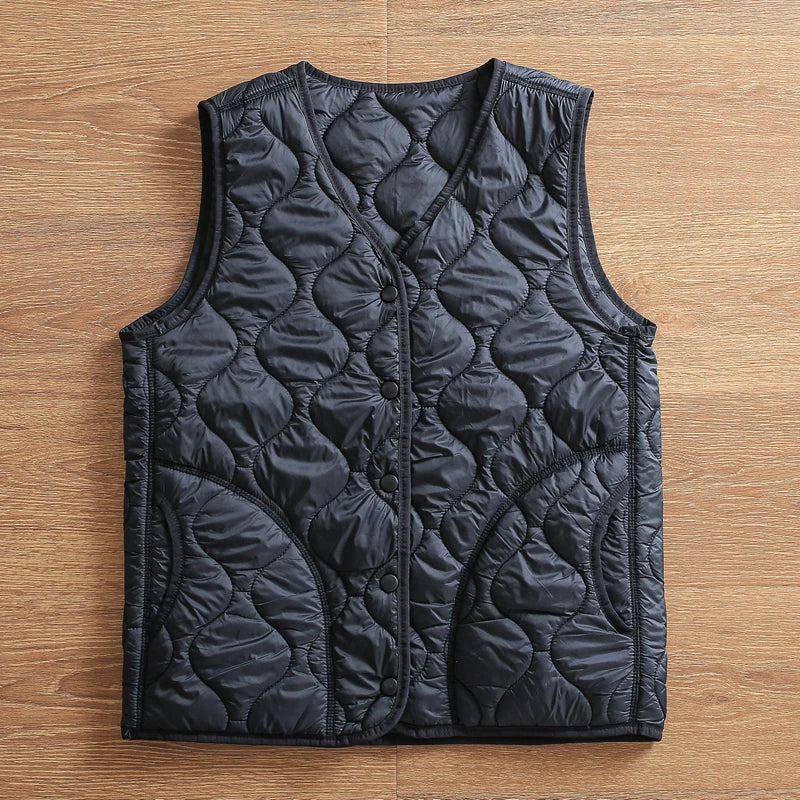 Threebooy  Windproof Waterproof Autumn Padded Vest Inner Imitation Wool Quilted Cotton Fluffy Warm Lightweight V-neck Vest Cotton Waistcoat