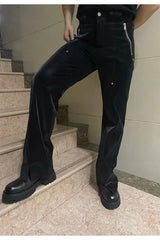 Threebooy New high-end lightweight liquid personality men's PU leather pants motorcycle pants prom club leather pants