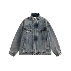 Threebooy  Vintage American Denim Jacket Men Women Autumn Winter New Loose Korean Style Trendy Fashion Tops High-end Niche Jacket Urban