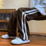 Threebooy Brown Sweatpants Men Casual Corduroy Pants Spring Autumn Korean Fashion Baggy Trousers Vintage Trend Streetwear Y2K Male Clothes