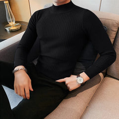 Threebooy  Fall Men's Light Luxury Casual Knitted T Shirt Long Sleeve Mock Neck Solid Color Basic Shirt Streetwear Retro Popular Tees S-3XL