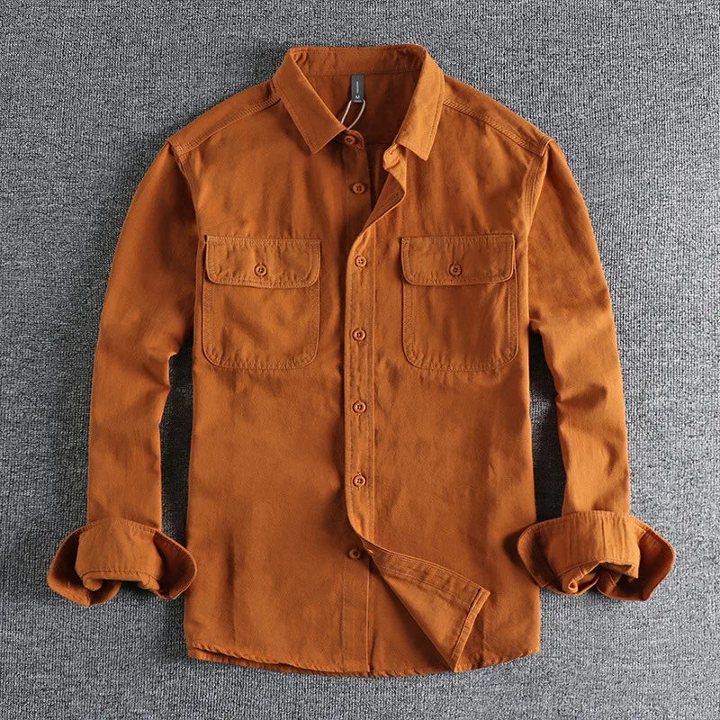 Threebooy  Vintage Retro Men Cargo Shirt Jacket Canvas Cotton Khaki Military Uniform Light Casual Work Safari Style Shirts Mens Tops Shirt