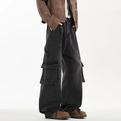Threebooy Baggy Jeans Men Oversized Retro Pocket Cargo Jeans Men Streetwear Hip-hop Loose Wide Leg Jeans Mens Vintage Denim Trousers