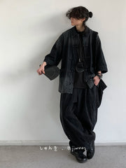 Threebooy New Summer New Chinese Style Old Denim Short-sleeved Shirt Korean Style Men Women Loose Retro Button-up Shirt Jacket Aesthetic