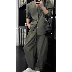 Threebooy Blazer Suit New Simple High-end Fashion Set Men's Trendy Loose Versatile Cardigan Jacket Casual Pants Two-piece Set Chic