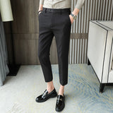 Threebooy New High-quality British Style Business Casual Slim Suit Trousers Men's Small Feet Nine-point Pants Solid Color All-match 29-36