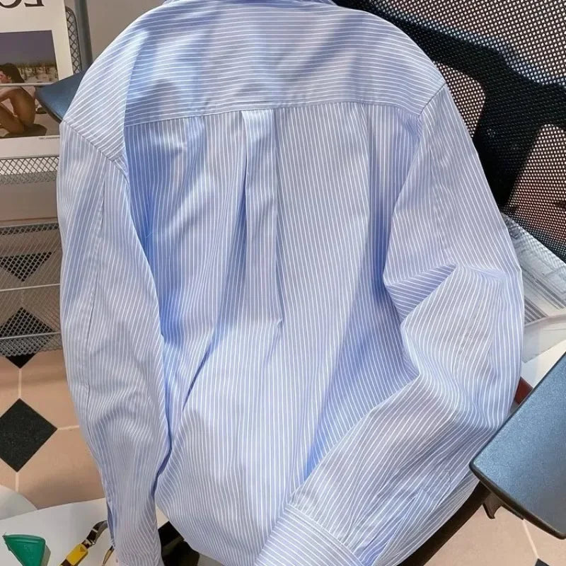 Threebooy  Trendy Long Sleeve Men's Shirt Laid-Back New Spring Stripe Woven Men's Wear Trendy Brand Casual Shirt For Men