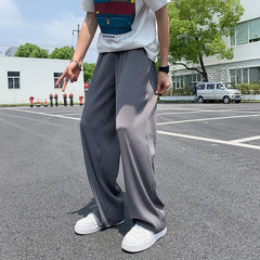 Threebooy  Summer Pleated Pants Men Oversized Gray Black Casual Trousers Men Japanese Streetwear Loose Wide Leg Pants Mens Ice Silk Pants