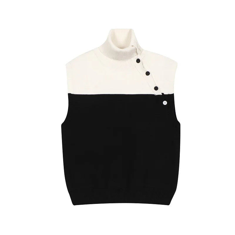 Threebooy Korea Fashion Streetwear Spring Diagonal Lapel Tank Tops Contrasting Color Men's Women’s Sleeveless Sweater tank top men