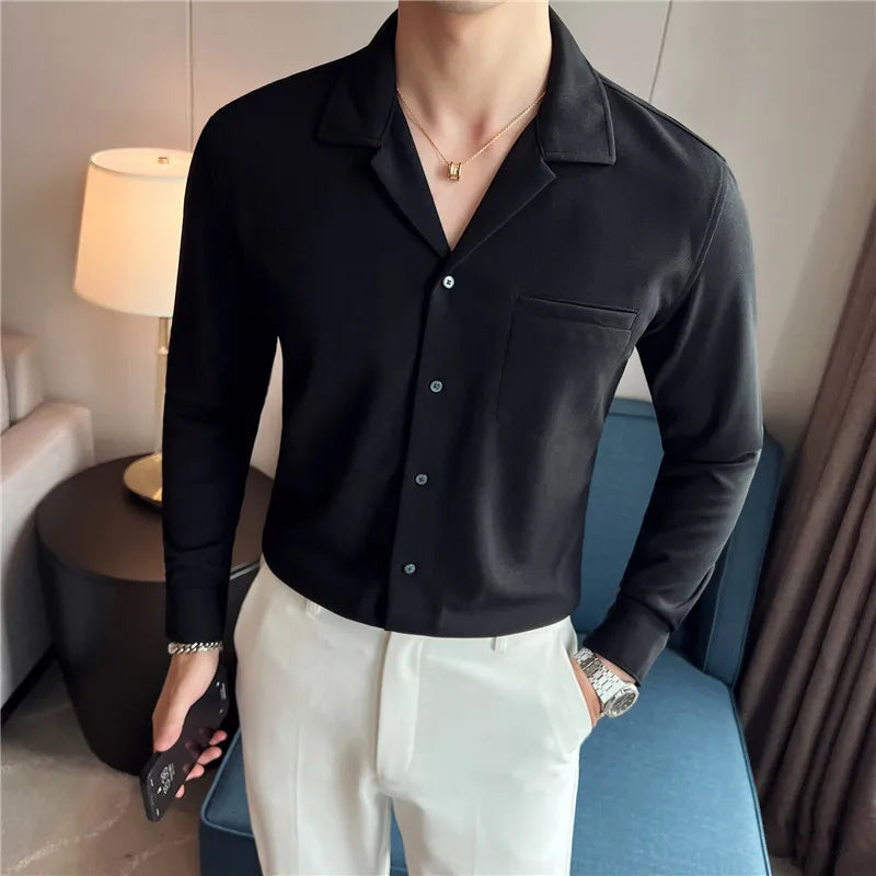 Threebooy Men Spring High Quality V-Neck Stylish Long-Sleeved Shirts/Male Slim Fit Business And Casual Office Dress Shirts Tops 4XL