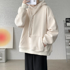 Threebooy High Quality Corduroy Men's Vertical Stripe Sweatshirts 2024 Thickened Long Sleeve Kangaroo Pocket Hoodie Hooded Pullover