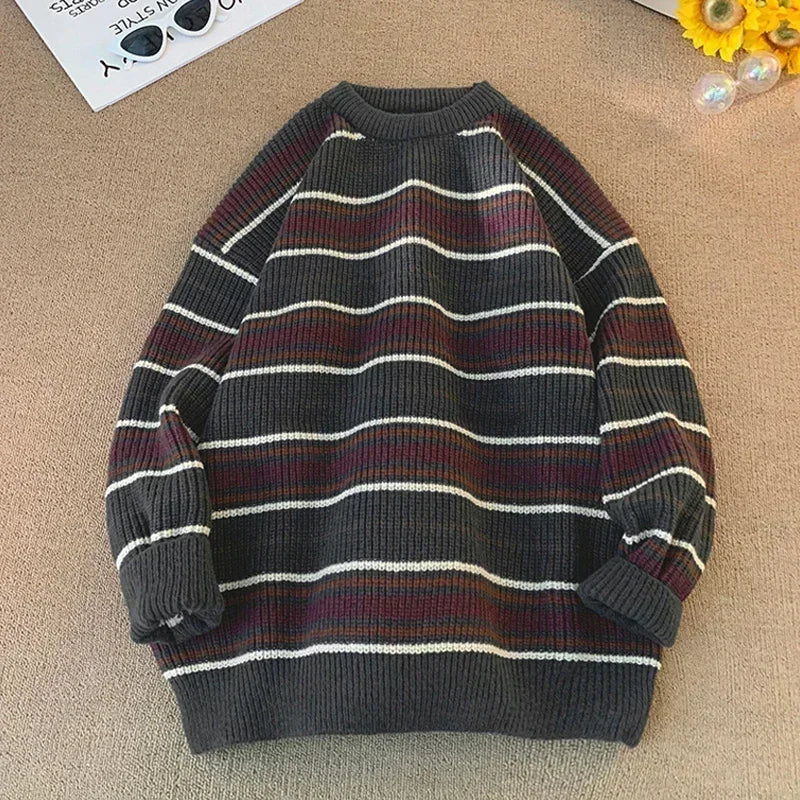 Threebooy Brand Winter Sweater Man 2025 Autumn Winter Loose O Neck Color Blocking O Neck Pullover Fashion Man Korean Clothes