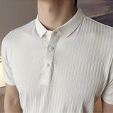 Threebooy  Summer Short Sleeve Polo Men Striped Casual Polo Shirts Men Clothing Comfortable and Cool Business Social Lapel Tops