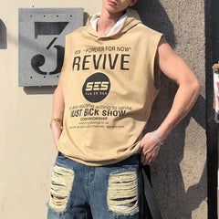 Threebooy  Summer New Men's Hooded Sleeveless T-shirt American Retro Fashion Trend Street Casual Loose Breathable Niche Men's Tops