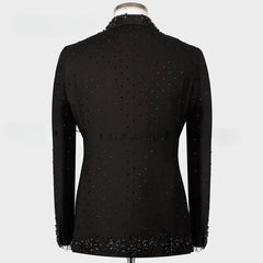 Threebooy  Men 2 Pieces Sets Suits Beaded Crystals Single Breasted Groom Wedding Tuxedo Prom Customized Costume Homme