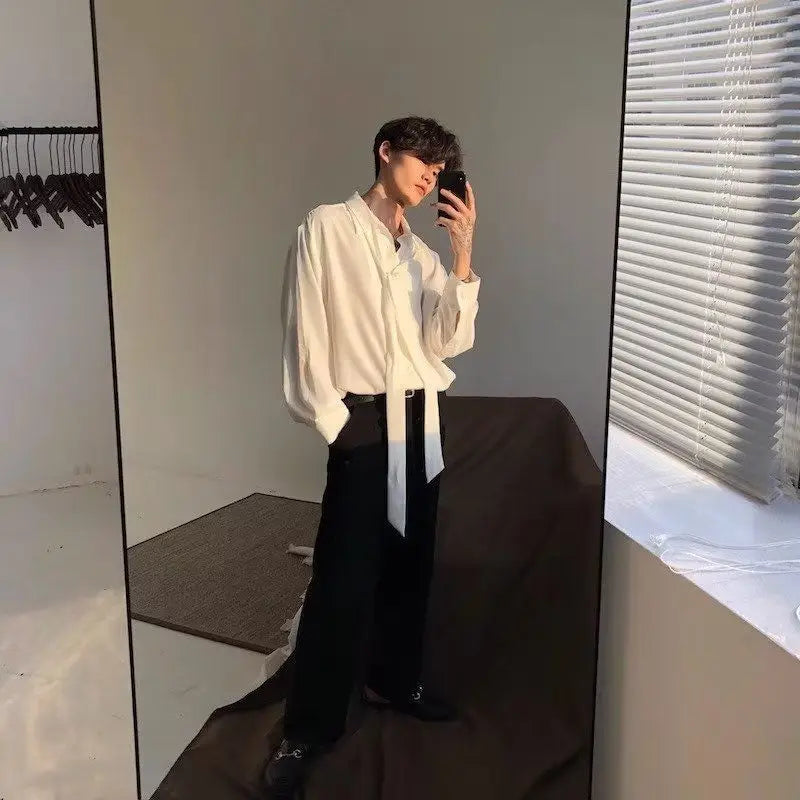 Threebooy Japanese Fashion High-end White Shirts Men Women Korean Version 2025 New Trendy Design Solid Color Handsome Long-sleeved Tops