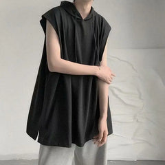 Threebooy  Summer Sleeveless Hooded Loose Sports Tops Simplicity Korean Youth All-match Street Casual T Shirts Fashion Trend Men Clothing