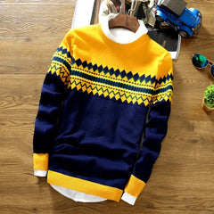 Threebooy  Men's Round Neck Knitted Sweater Autumn/winter Casual Trendy Base Layer Top Fashionable Knitwear Youth Korean Style