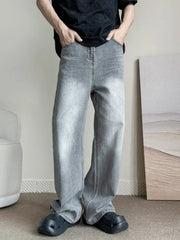 Threebooy  New Vintage Gray Baggy Jeans Men Fashion Harajuku Casual Y2k Pants Straight High Street Male Wide Denim Trousers