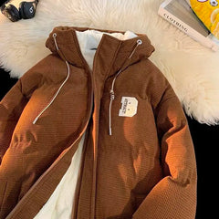 Threebooy autumn and winter street fashion corduroy thick jacket for men and women couple personalized loose retro casual Harajuku