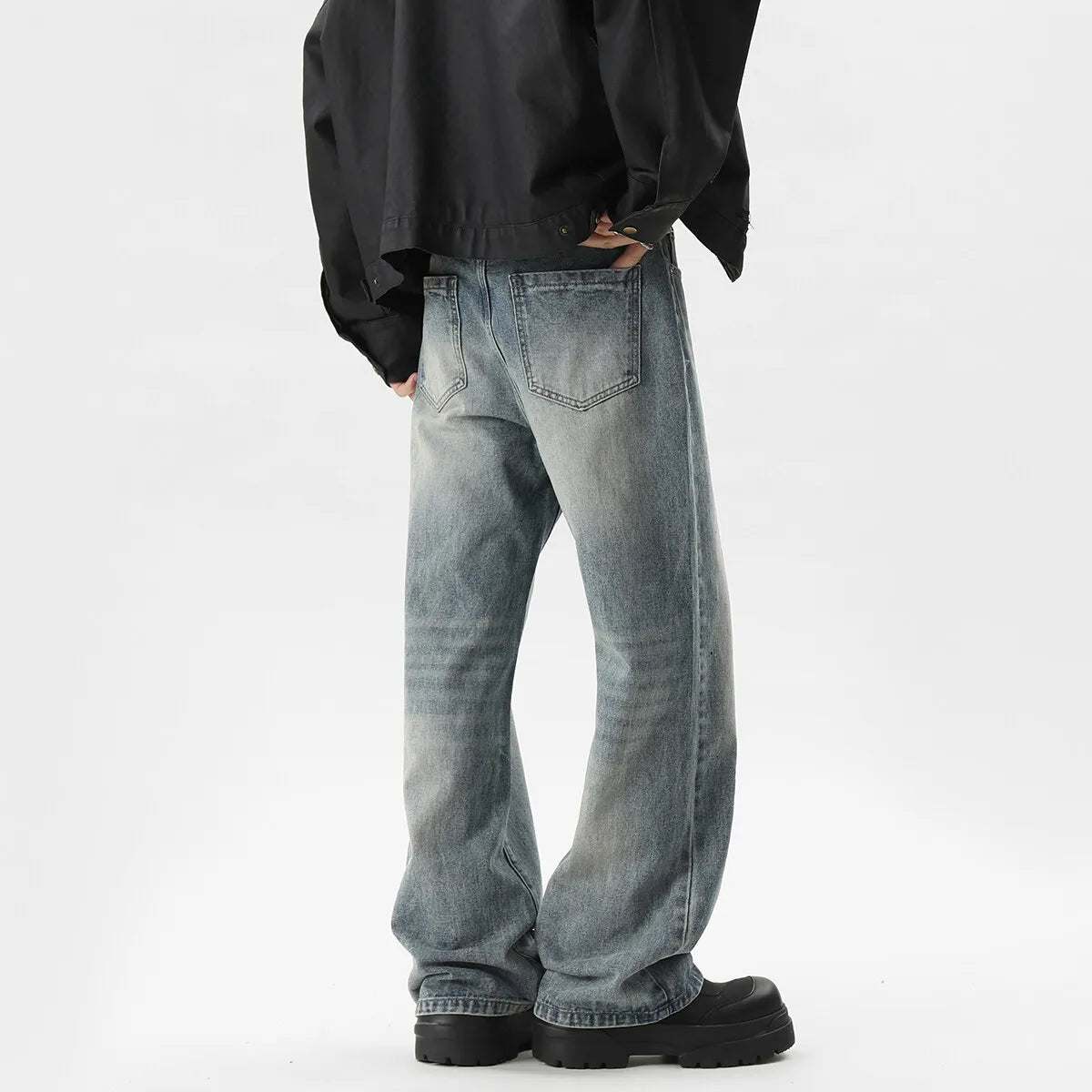 Threebooy Summer Men's Denim Pants Old Blue Washed Male Jeans Straight fleck Casual Menwear Loose Wide Leg Trousers 2024 New Fashion