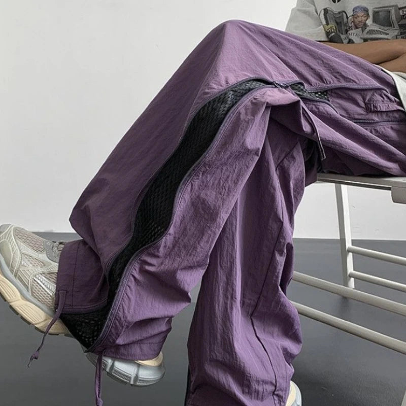 Threebooy Spring Summer Zipper Breathable Loose Trousers Man Fashion Casual Luxury Baggy Designer Techwear Emo Cheap Cargo Pants for Men