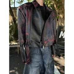 Threebooy American Retro Short Motorcycle Leather Jacket Men's High-end Fashion Spring Autumn Niche Design Trendy High-end Jacket Chic