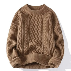 Threebooy  Trendy Knitted Sweater For Men Casual Round Neck Warm Inner Loose-fit Pullover Cozy Soft Supple Fall Winter Fashion