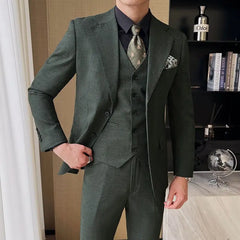 Threebooy  Retro Double Breasted Suit For Men British Style Slim Fit Flowing Handsome Tuxedos For Men 2 Piece Set Business Commuting