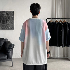 Threebooy Gradient Color Short-sleeved T-shirt Thin Fashion Simple Breathable Tshirts Oversize Summer Men's Clothes Loose Casual Tops