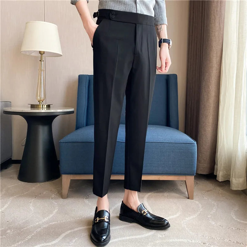 Threebooy 023 Top Quality Men's Spring Business AndCasual Suit Pants/Man Pure Color Office Dress Suit Trousers/Man Slim Fit Pants 29-36